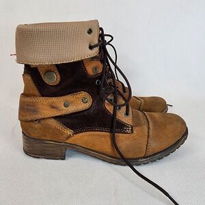 Vintage Roy Womens Combat Boots Brown Leather Red Zipper Lace Up Sz 36, 5.5-6US